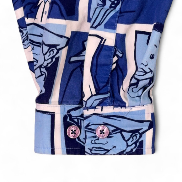 Vintage Platinum Fubu Shirt Adult 3XL Blue Fat Albert Allover 90s Y2K Hip Hop - Picture 6 of 14